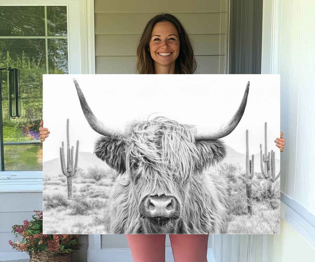 Enhance your kitchen with the Rustic Charm Cow Longhorn Bighorn Wall Art Canvas Print.