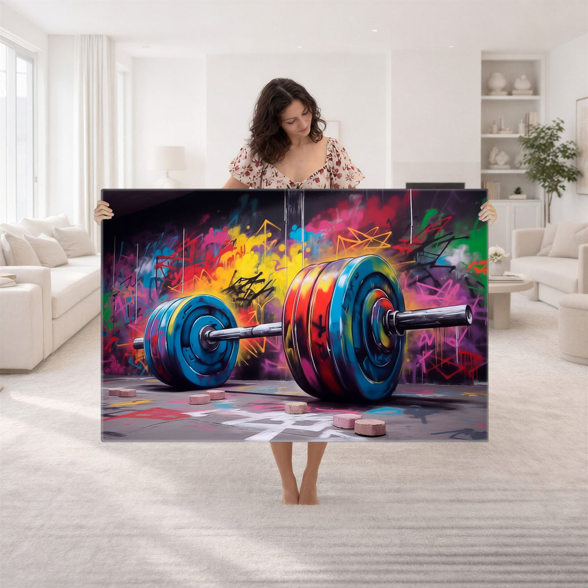 13549-MGV-CV-36X24 - Abstract Graffiti Barbell Canvas Wall Art | Urban Fitness Meets Bold Street Art