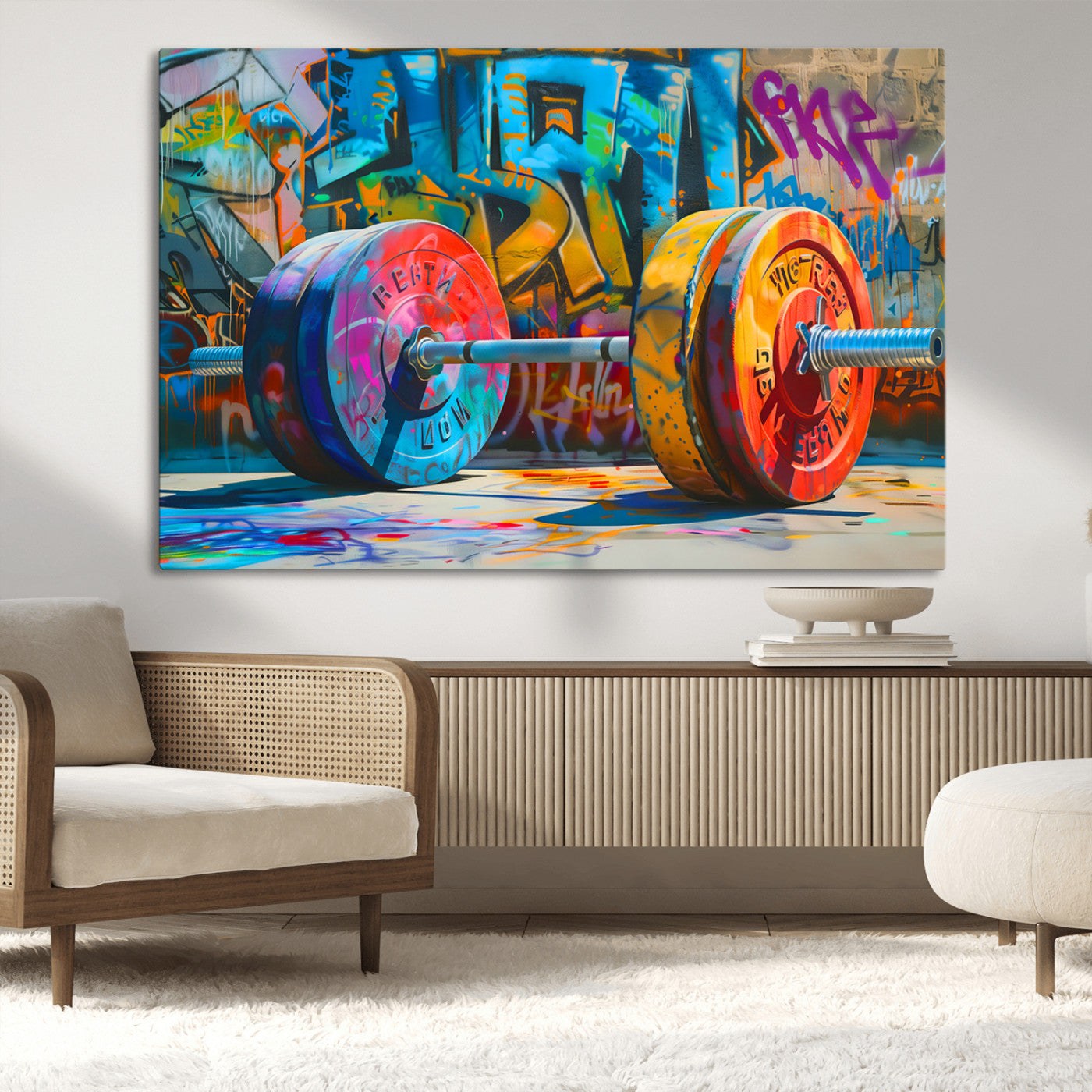 MGV-CV-36X24 - Fitness Gym Barbell Graffiti Wall Art Canvas Print
