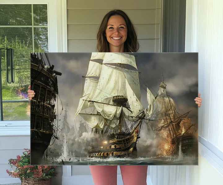 Featuring a dramatic Pirate Ship War Wall Art Canvas Print.