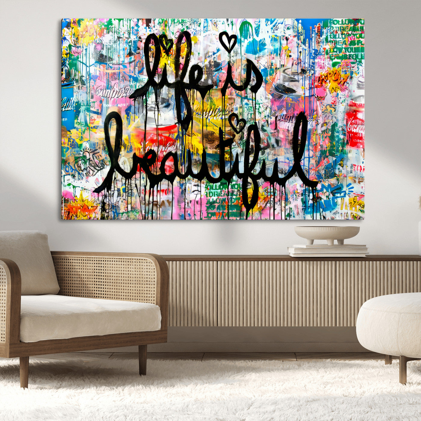 MGV-CV-36X24 - Life Beautiful Wall Art Canvas Print | Graffiti Wall Art Canvas Print