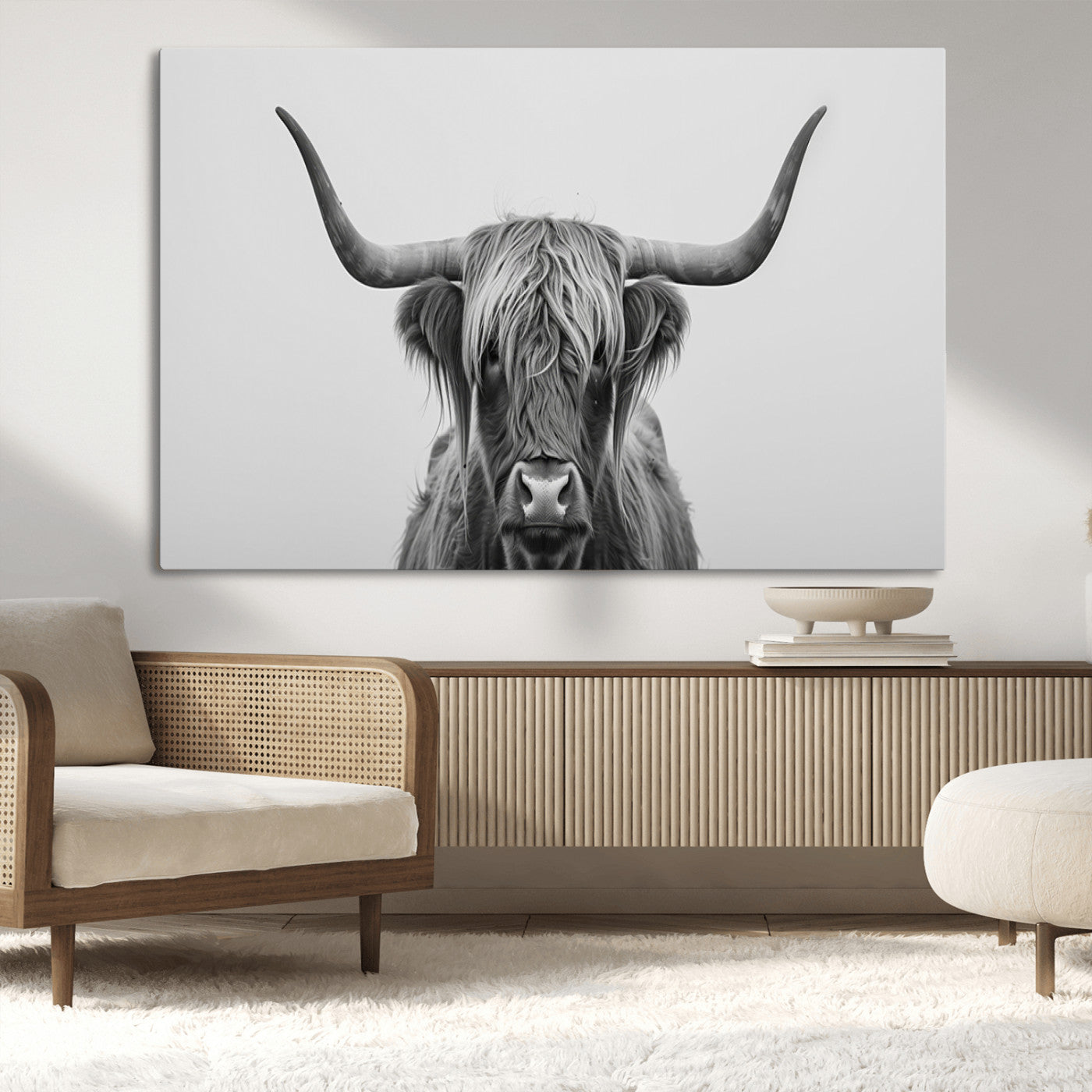 MGV-CV-36X24 - Farmhouse Longhorn Wall Art Canvas Print, Longhorn Texas Wall Art Canvas Print