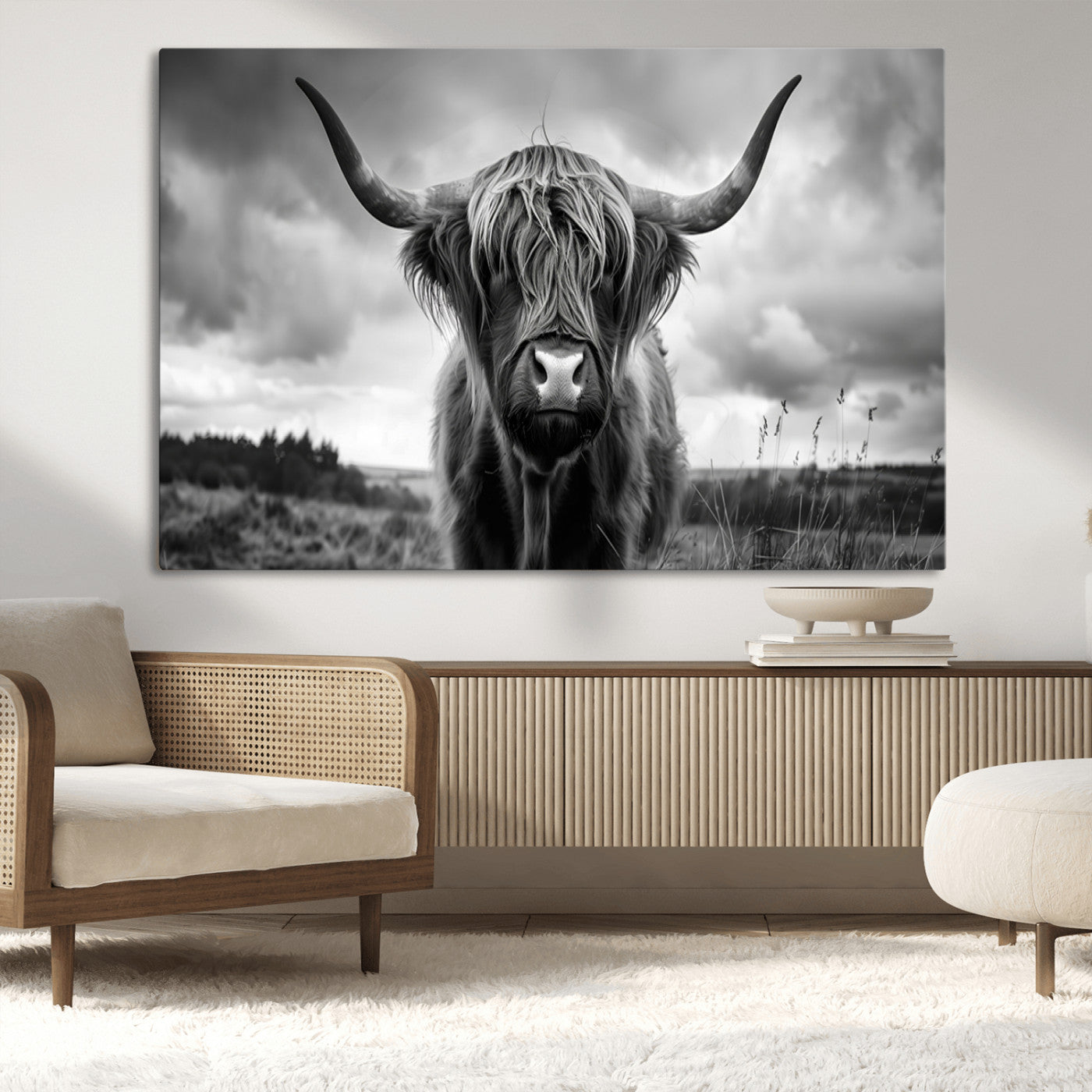 MGV-CV-36X24 - Scottish Cow Wall Art Canvas Print | Longhorn Wall Art | Bighorn Animal Wall Art