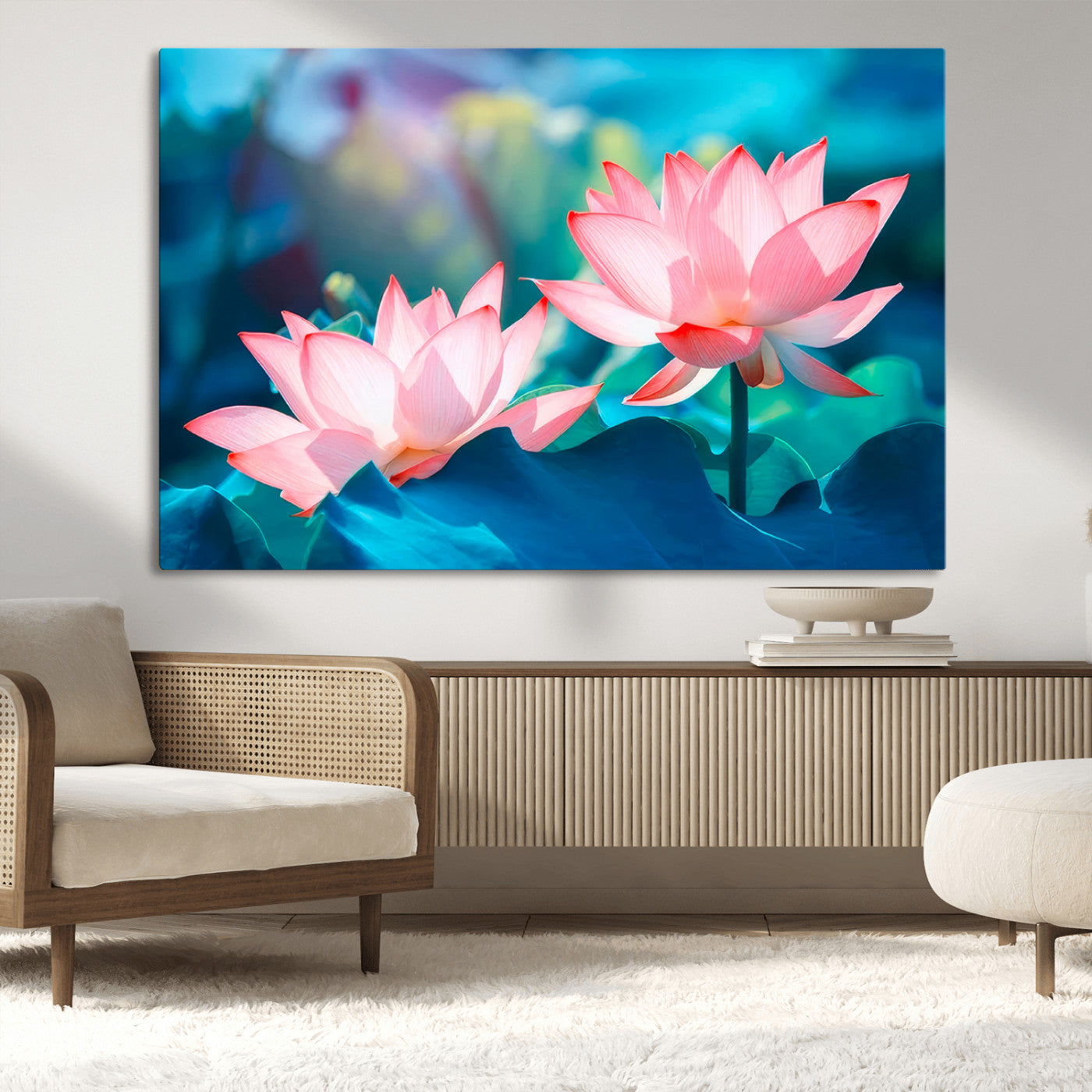 MGV-CV-36X24 - Pink Lotus Flower Canvas Wall Art | Vibrant Floral Wall Decor for Living Room, Office, or Bedroom | Large Botanical Art