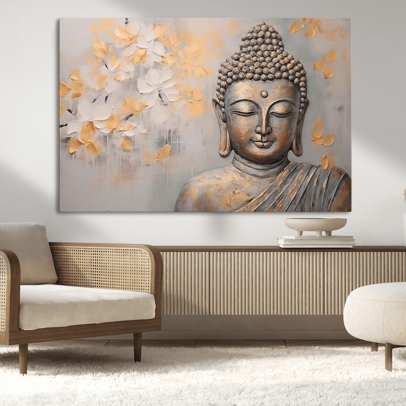 MGV-CV-36X24 - Abstract Buddha Statue Wall Art Canvas Print - Modern Meditation Decor for Living Room, Office, Yoga Studio Decor