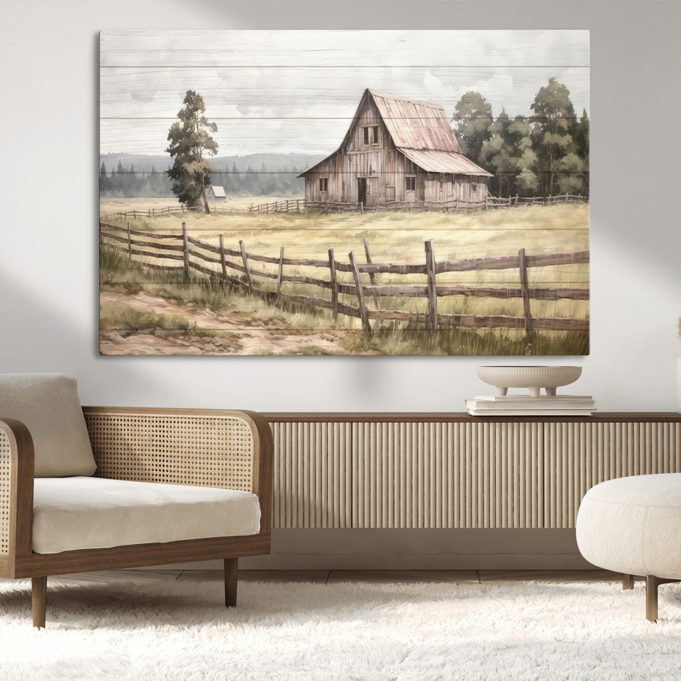 MGV-CV-36X24 - Rustic Farmhouse Barn Wall Art | 3-Panel Framed Gallery Wrap Giclee Canvas Print for Living Room, Farmhouse, or Office | Country Landscape Wall Art