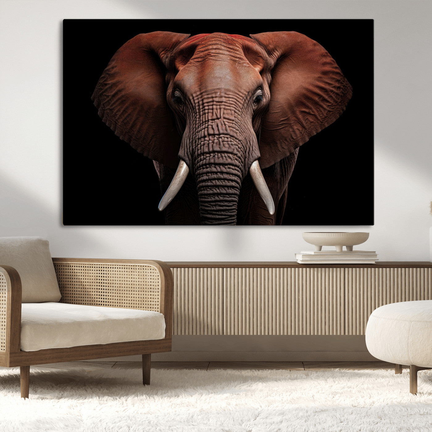 -Wild Elephant Wall Art Canvas Print, Africa Savannah Wild Animal Wall Decor Print