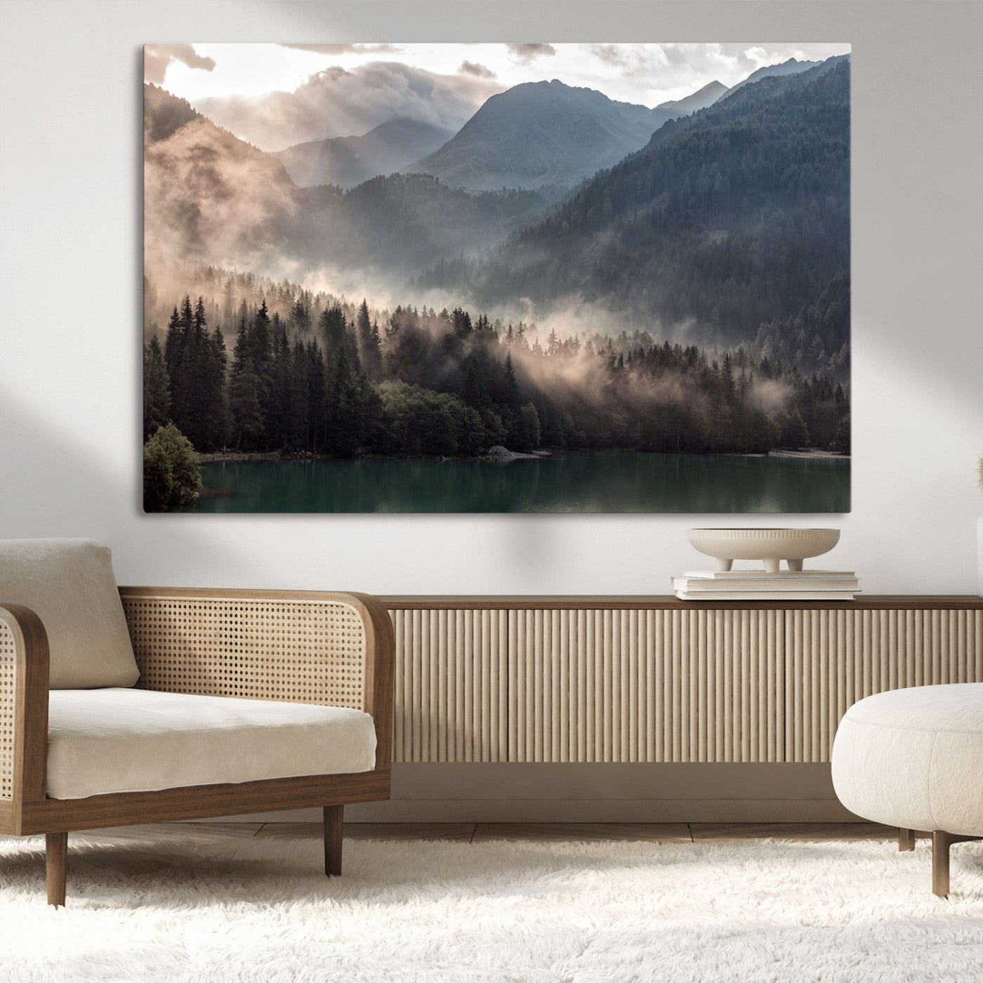 MGV-CV-36X24 - Foggy Mountain Canvas Print Forest Wall Art