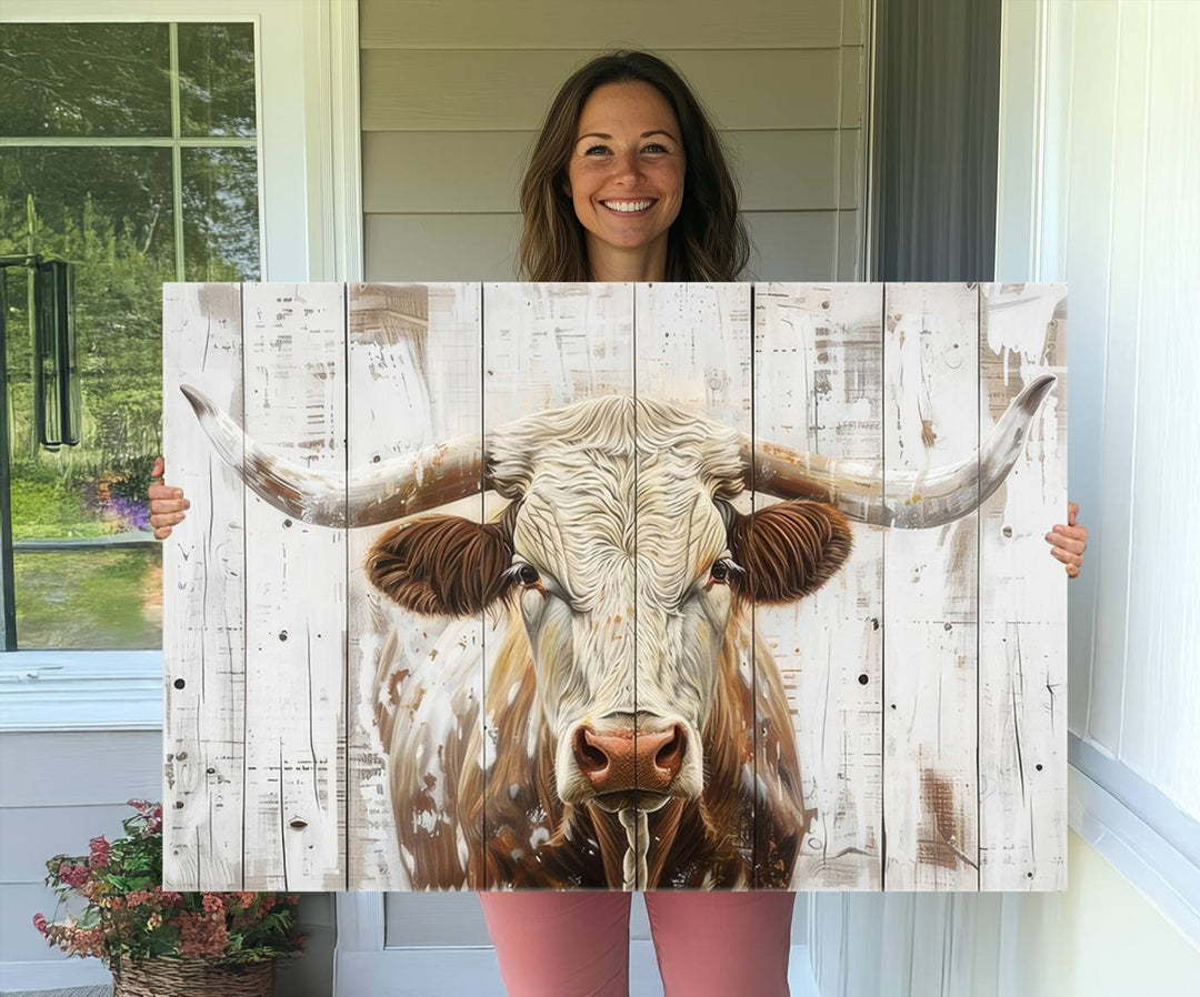 A Western-inspired Rustic Longhorn Bull Wall Art Canvas Set.