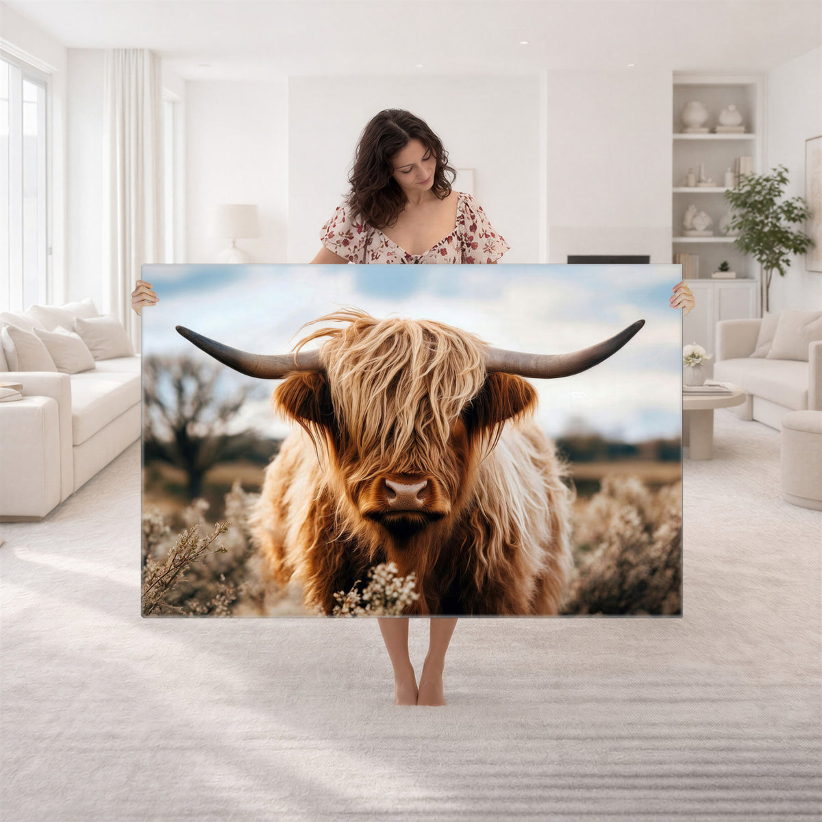 55903-_Poster-30x20 - Scottish Cow Longhorn Wall Art Canvas Print