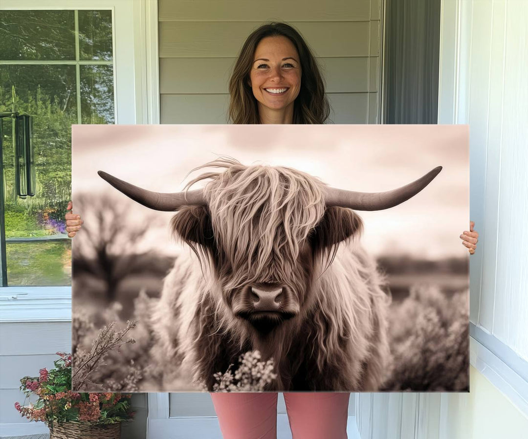 The Scottish Cow Longhorn Wall Art Canvas Print adds charm to the kitchen.