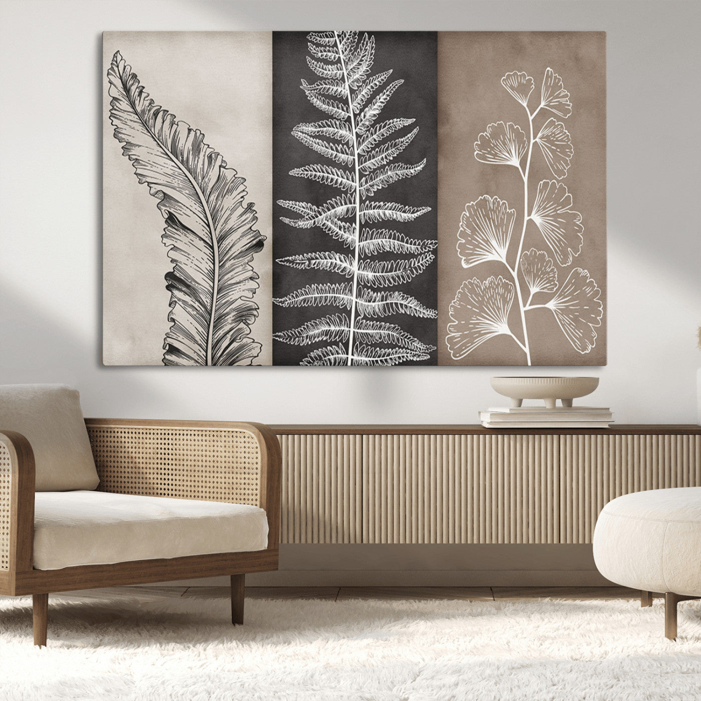 MGV-CV-36X24 - Botanical Leaf Art Collection Multi Panel Wall Art Canvas Print, Framed and Ready to Hang - Nature-Inspired Home Decor
