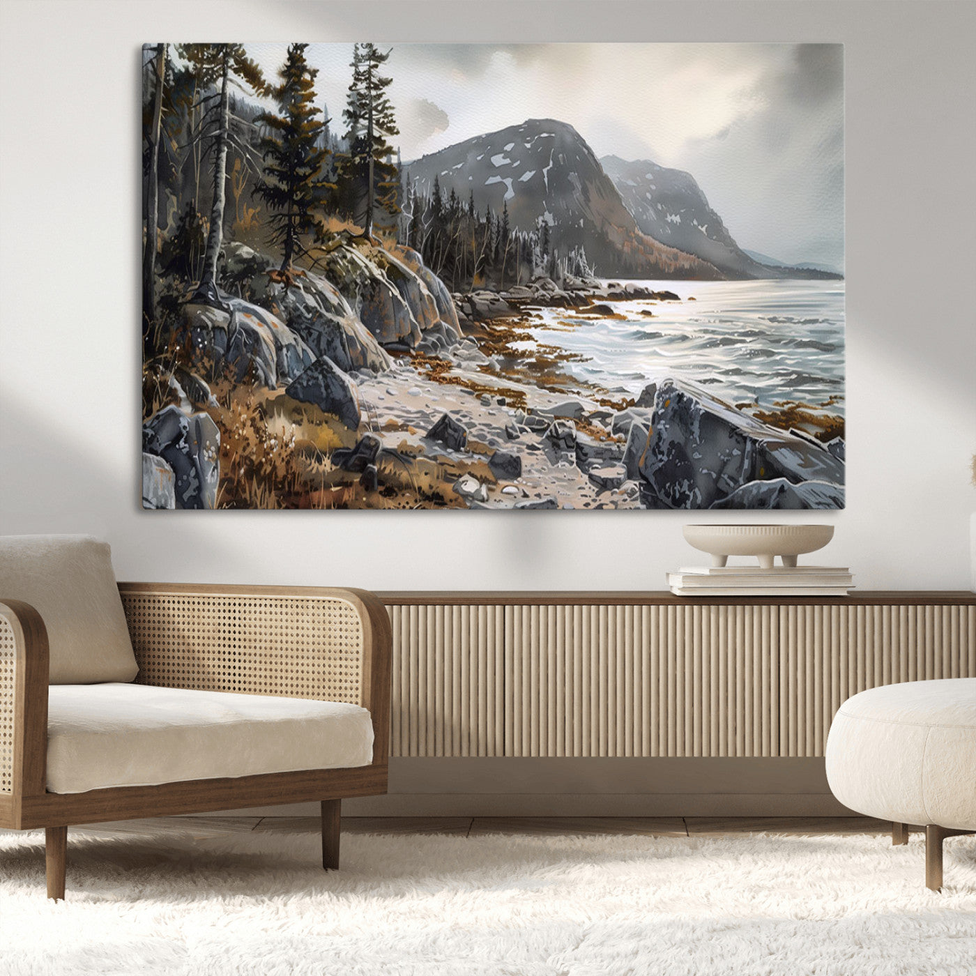 -Serene Coastal View of Acadia National Park - Stunning 3-Panel Wall Art Canvas Print, Framed, Ready