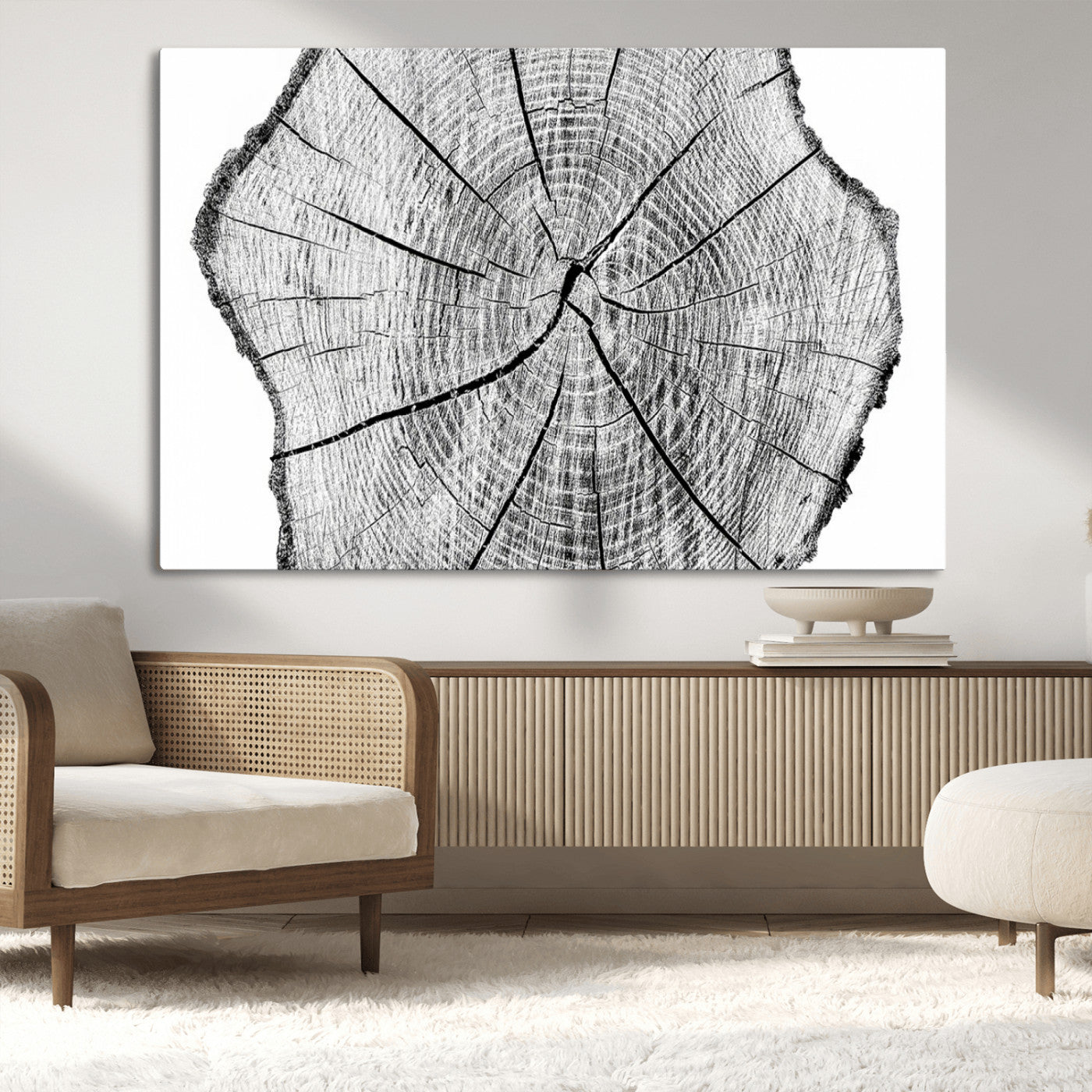 -Rustic Tree Ring Wall Art Canvas Print – Framed and Ready to Hang – Perfect for Nature-Inspired and