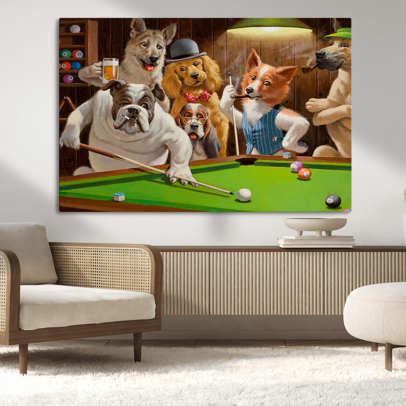 MGV-CV-36X24 - Dogs Playing Pool Canvas Wall Art Funny Gifts Dog Print