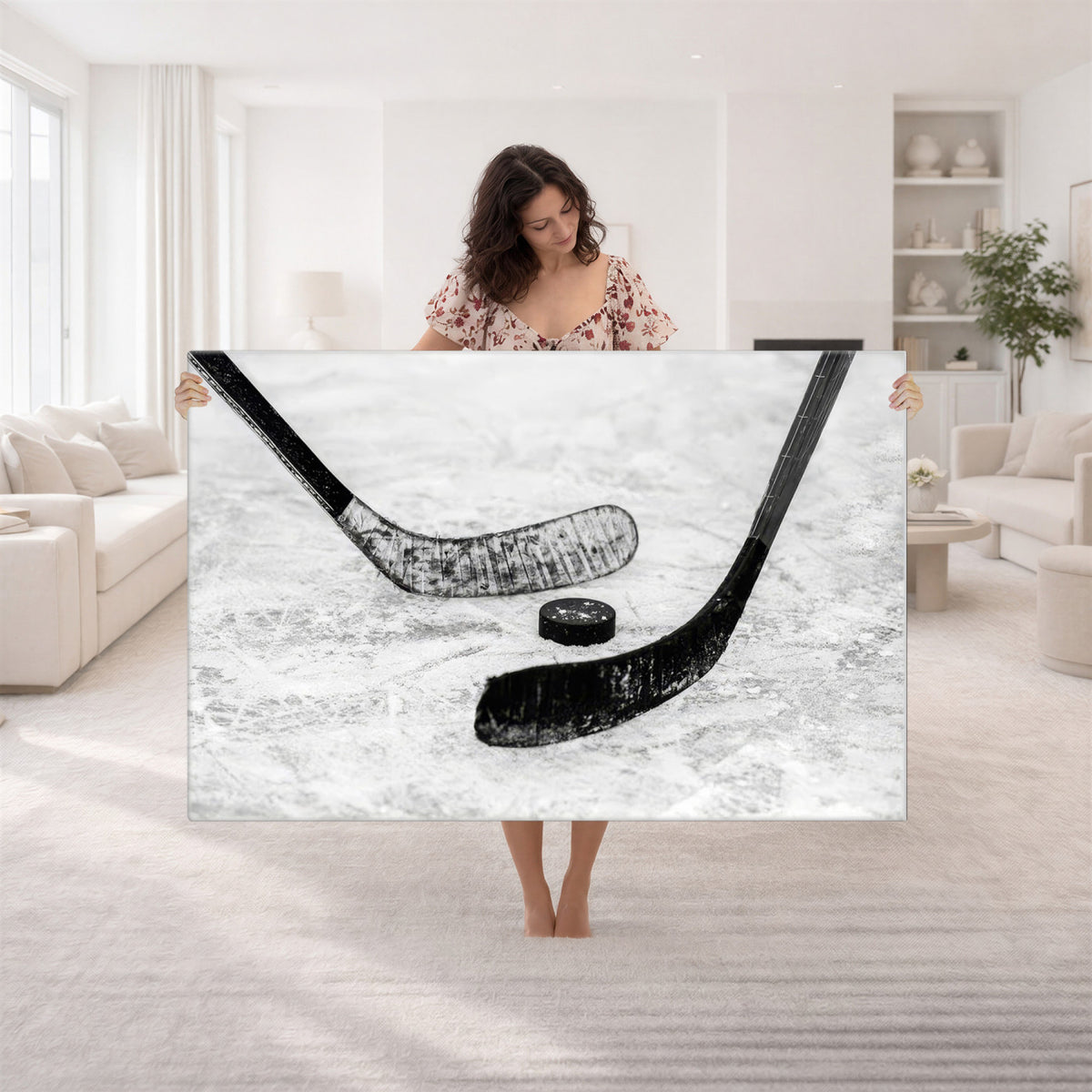 82900-MGV-CV-36X24 - Winter Ice Hockey Sport Canvas Wall Art Print, Hockey Wall Decor