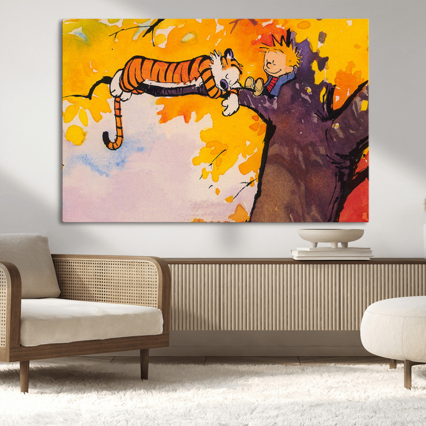 MGV-CV-36X24 - Calvin and Hobbes Tree Scene Canvas Print | 3 Panel Large Wall Art for Living Room or Kid’s Room,