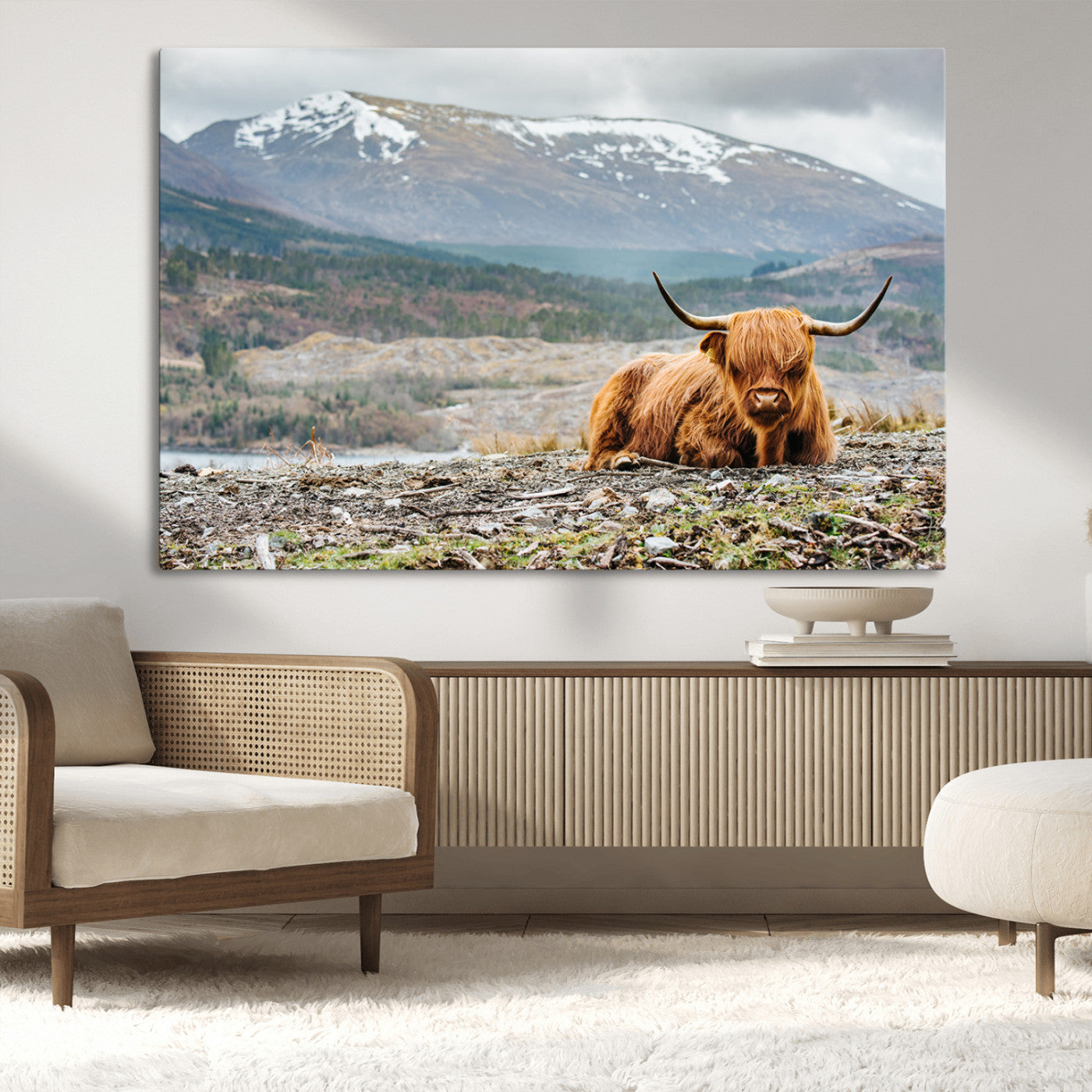 -Highland Cow Horn Farm Wall Art Canvas Print