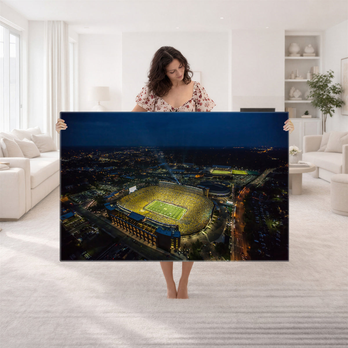 33588-MGV-CV-36X24 - Michigan Stadium Night Game Wall Art | Sports Arena Aerial View Canvas