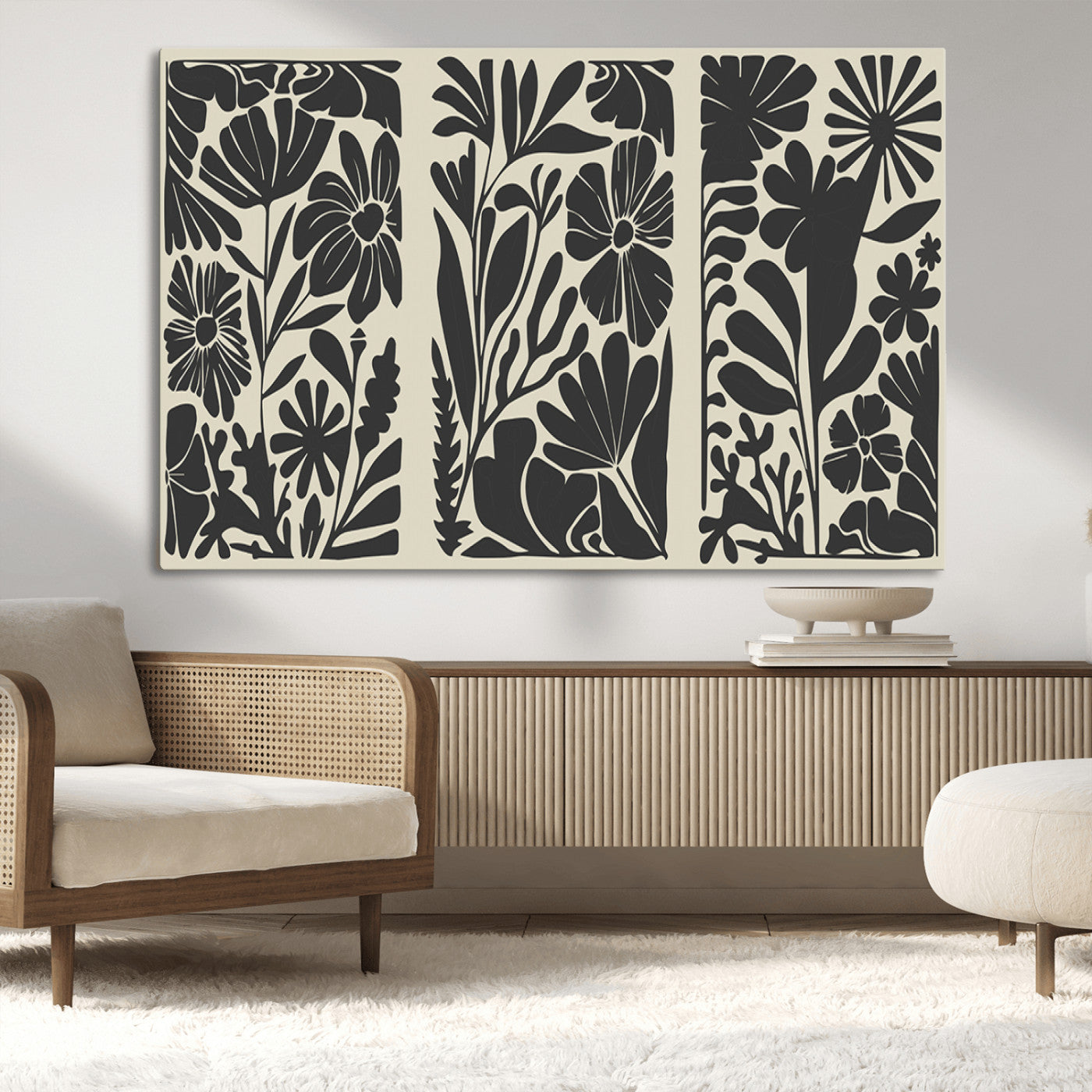 MGV-CV-36X24 - Modern Botanical Wall Art - Floral Black and White Canvas Print, Framed, Ready to Hang