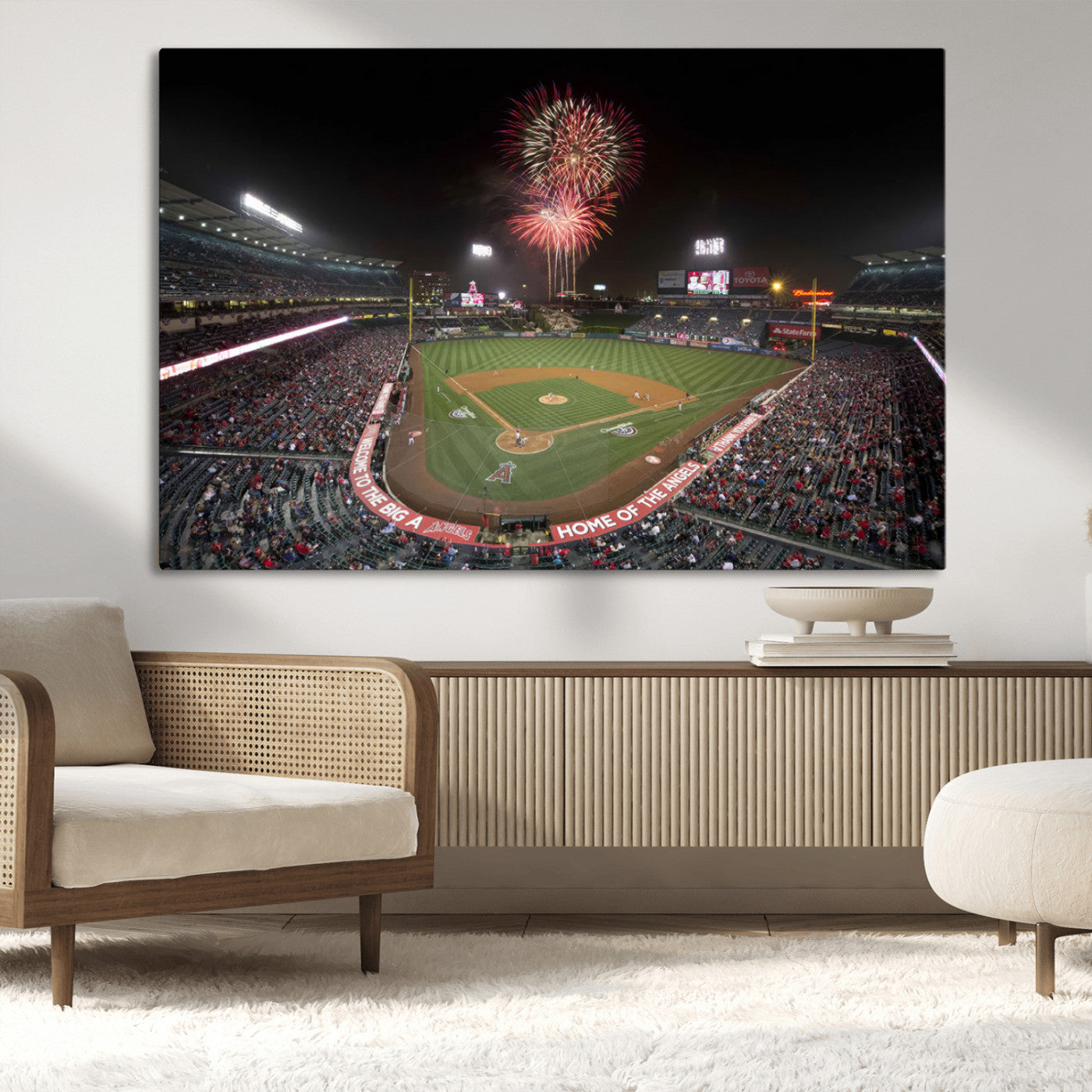 MGV-CV-36X24 - Fireworks at Angel Stadium – Los Angeles Angels Night Game Canvas Print, Framed, Ready to Hang