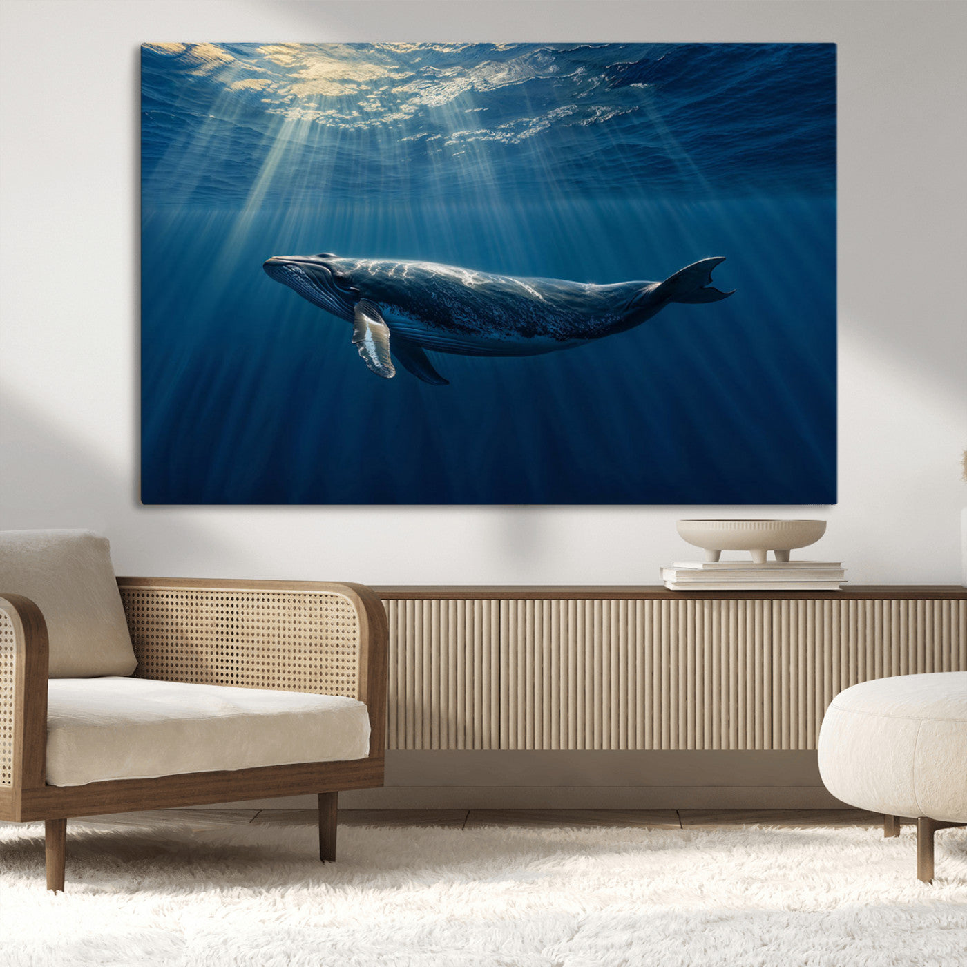 -Whale under Ocean Wall Art Canvas Print