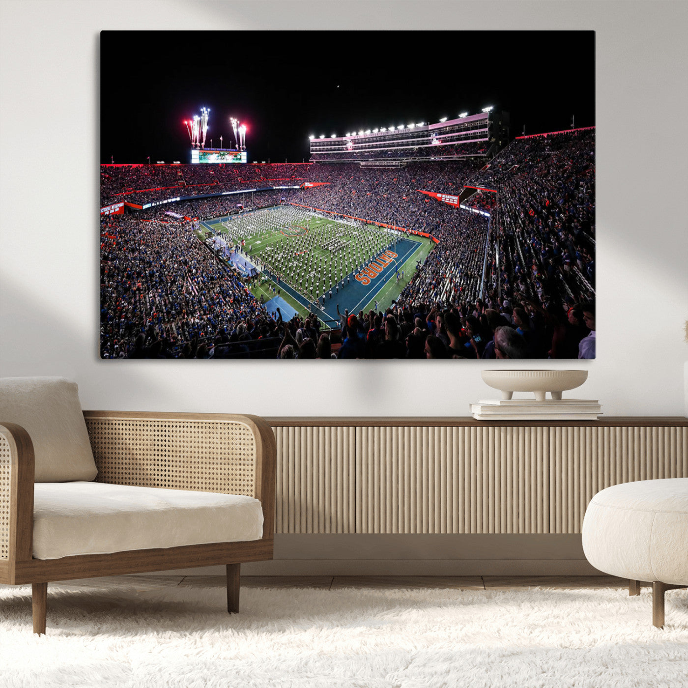 MGV-CV-36X24 - Ben Hill Griffin Stadium Night Game Triple Canvas Wall Art - Florida Gators Football Match