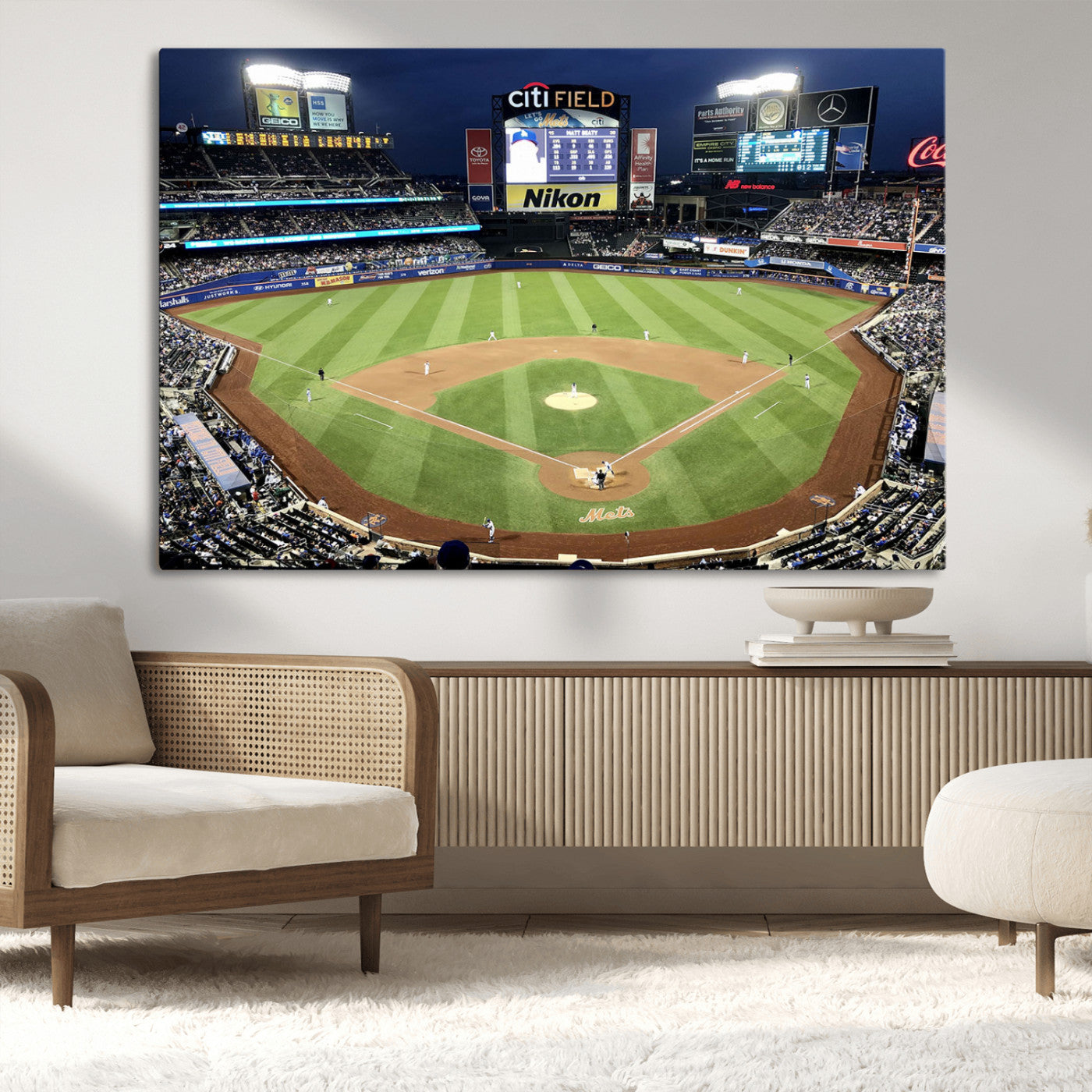 MGV-CV-36X24 - Citi Field Wall Art Print | 3-Panel New York Mets Baseball Stadium Canvas Print | Framed Sports Decor for Living Room, Man Cave, or Office Decor