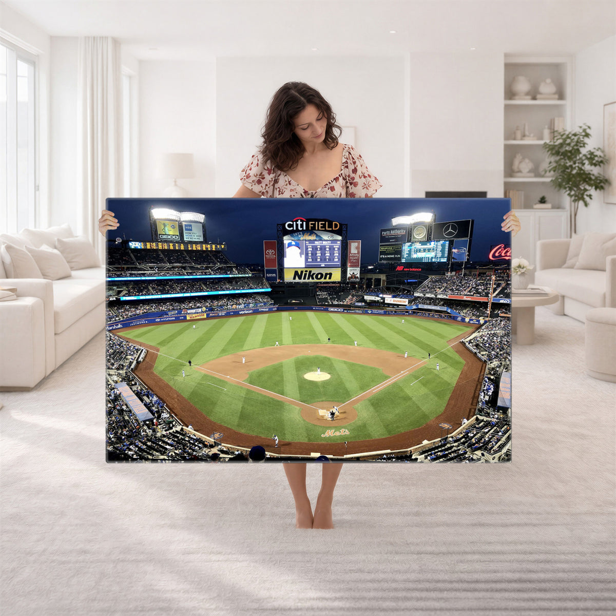 87666-MGV-CV-36X24 - Citi Field Wall Art Print | 3-Panel New York Mets Baseball Stadium Canvas Print | Framed Sports