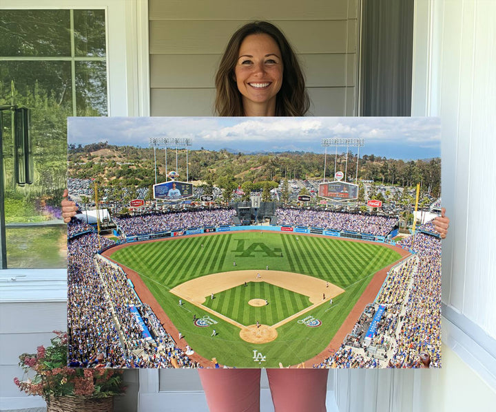 Aerial view of a sunny game day at Citi Field, captured in a 3-panel canvas print wall art.