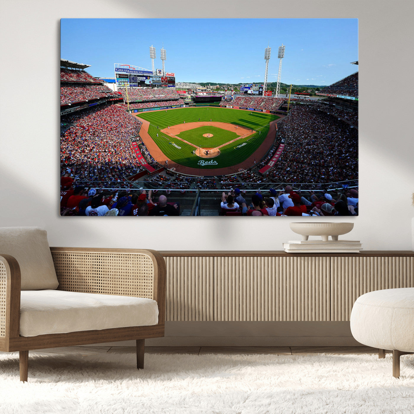 MGV-CV-36X24 - Cincinnati Reds Baseball Team Print - Great American Ball Park Stadium Wall Art Canvas Print