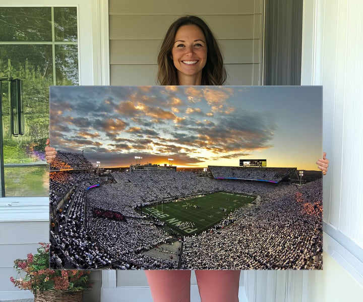 Enhance your dining area with team spirit by mounting the Beaver Stadium Wall Art, capturing sunsets in elegant style.