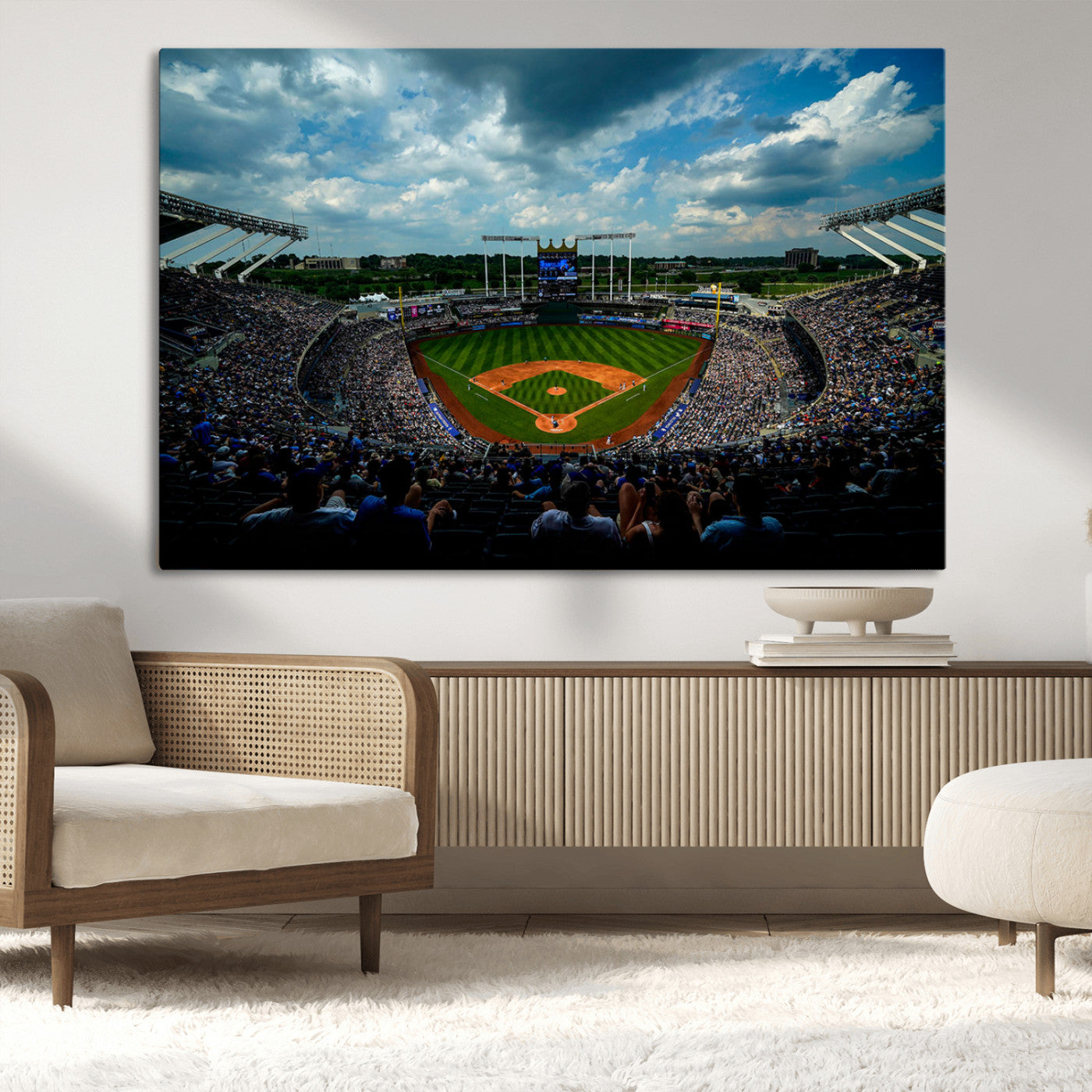 MGV-CV-36X24 - 3-Panel Kauffman Stadium Wall Art Print | Large Kansas City Royals Baseball Canvas Print for Sports