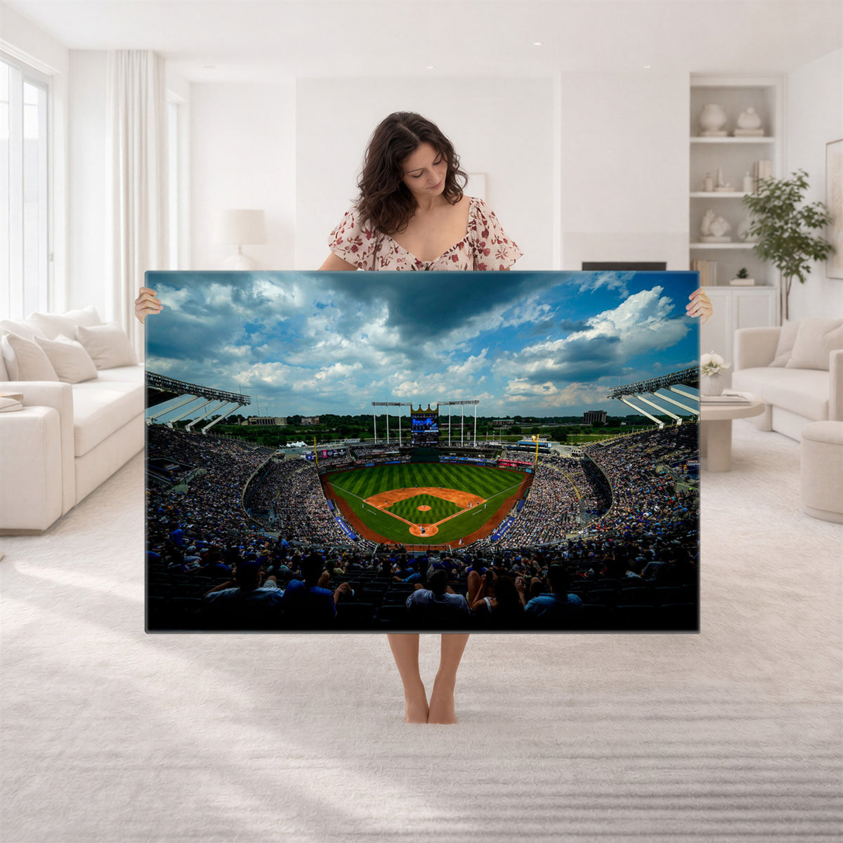 37127-MGV-CV-36X24 - 3-Panel Kauffman Stadium Wall Art Print | Large Kansas City Royals Baseball Canvas