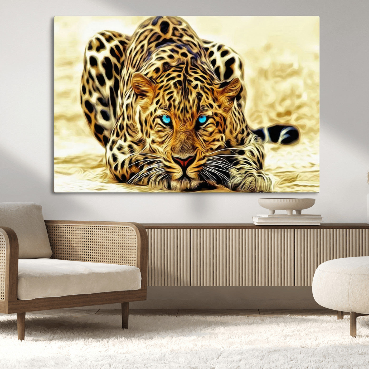 -Blue-Eyed Leopard Canvas Wall Art - Framed Animal Print Ready to Hang - Fierce and Bold Decor for