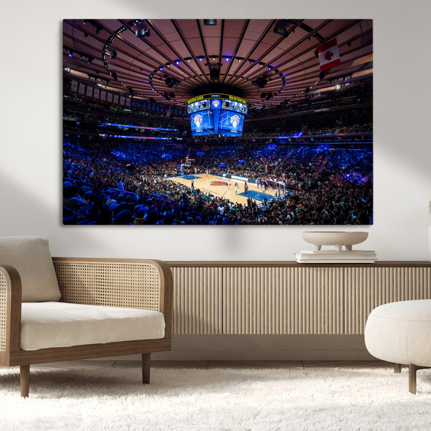 MGV-CV-36X24 - Madison Square Garden Basketball Arena Print - Madison Square Garden Basketball Game Triple Canvas Wall Art - NBA Match Atmosphere