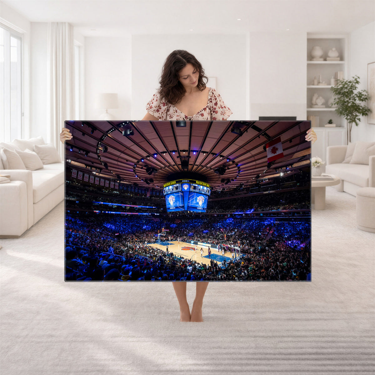 20491-MGV-CV-36X24 - Madison Square Garden Basketball Print Canvas, Basketball Game Triple Canvas Wall Art