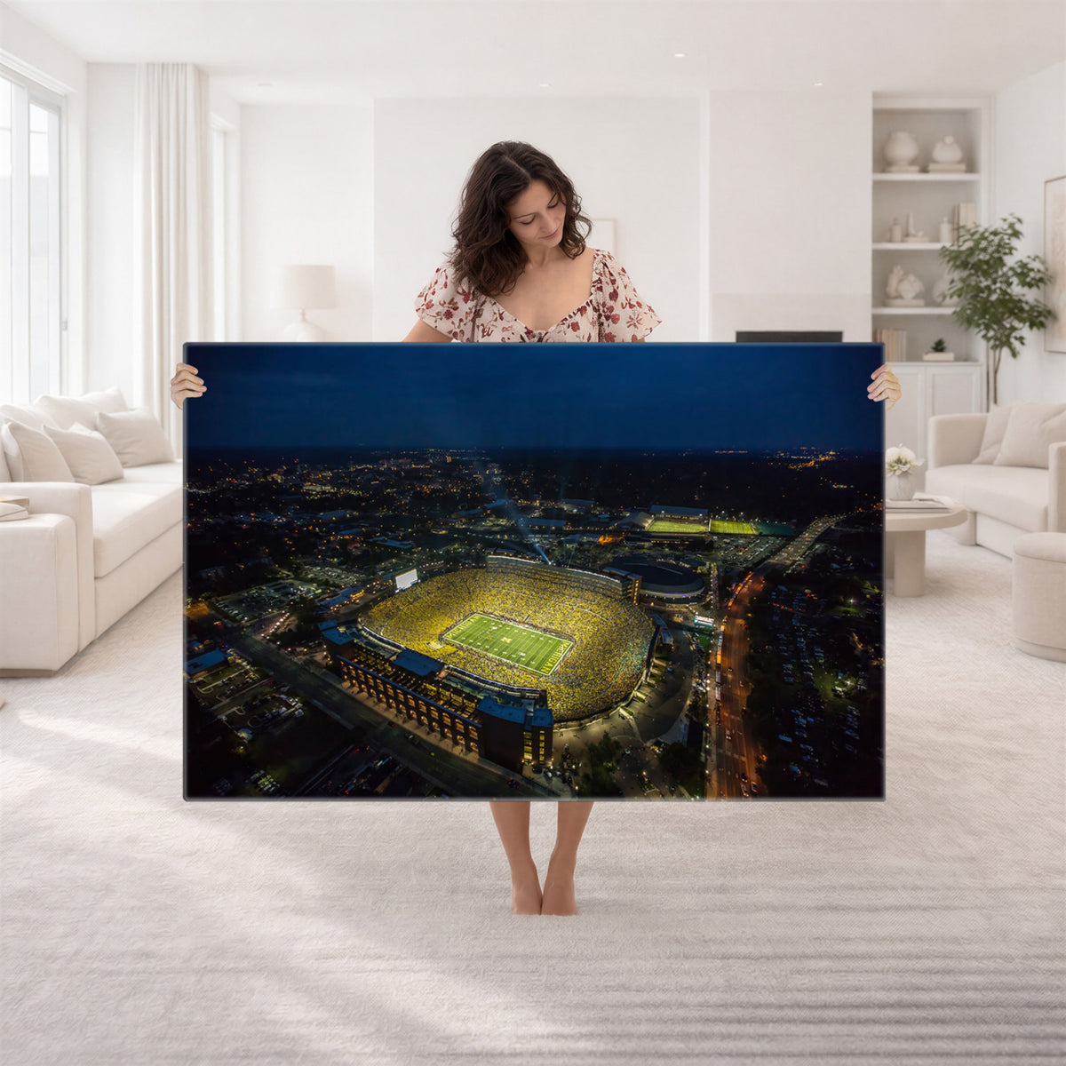52519-MGV-CV-36X24 - Michigan Wolverines Football Team Print, Michigan Stadium Wall Art Canvas Print