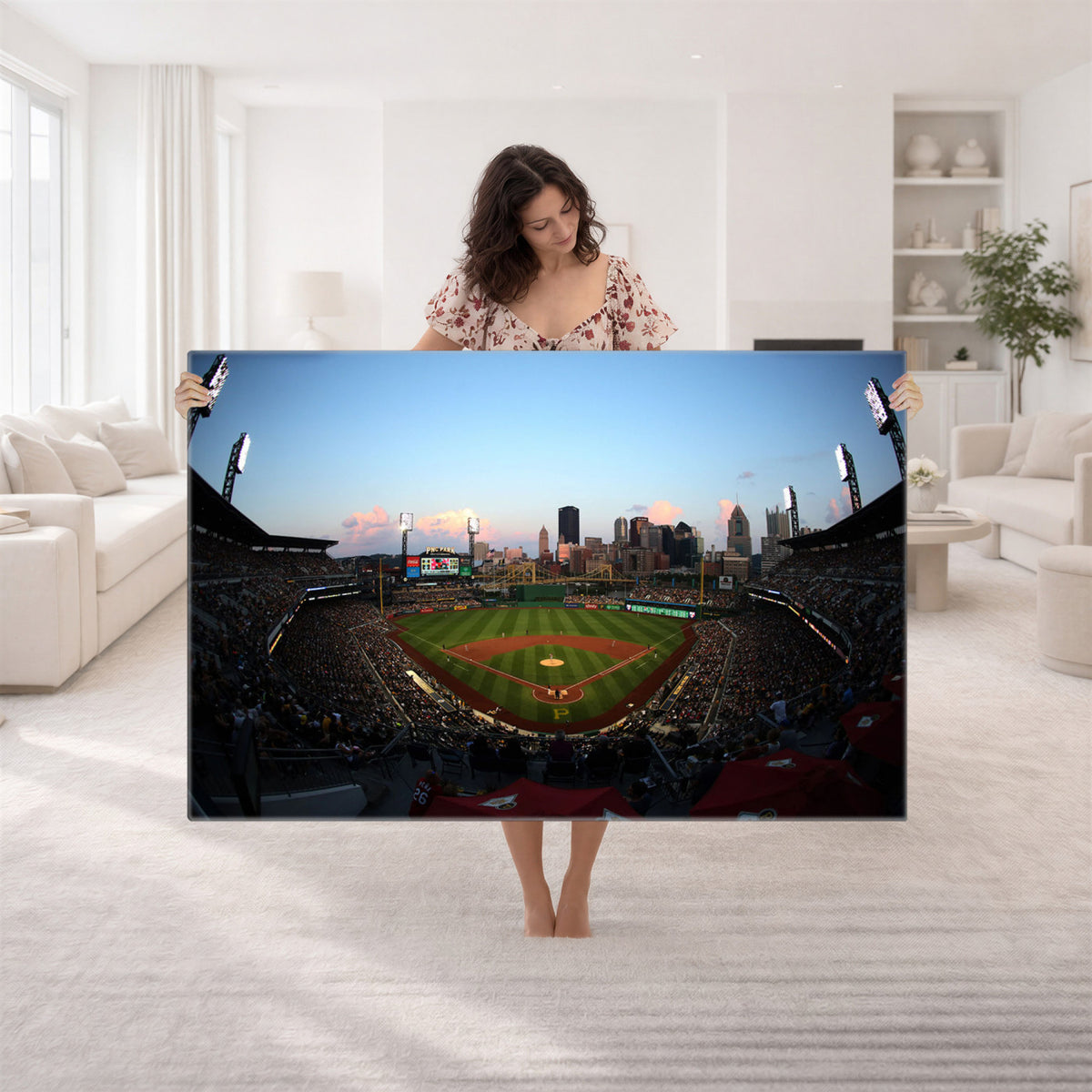 67670-MGV-CV-36X24 - PNC Park Evening Game Triple Canvas Wall Art | Pittsburgh Pirates MLB Stadium