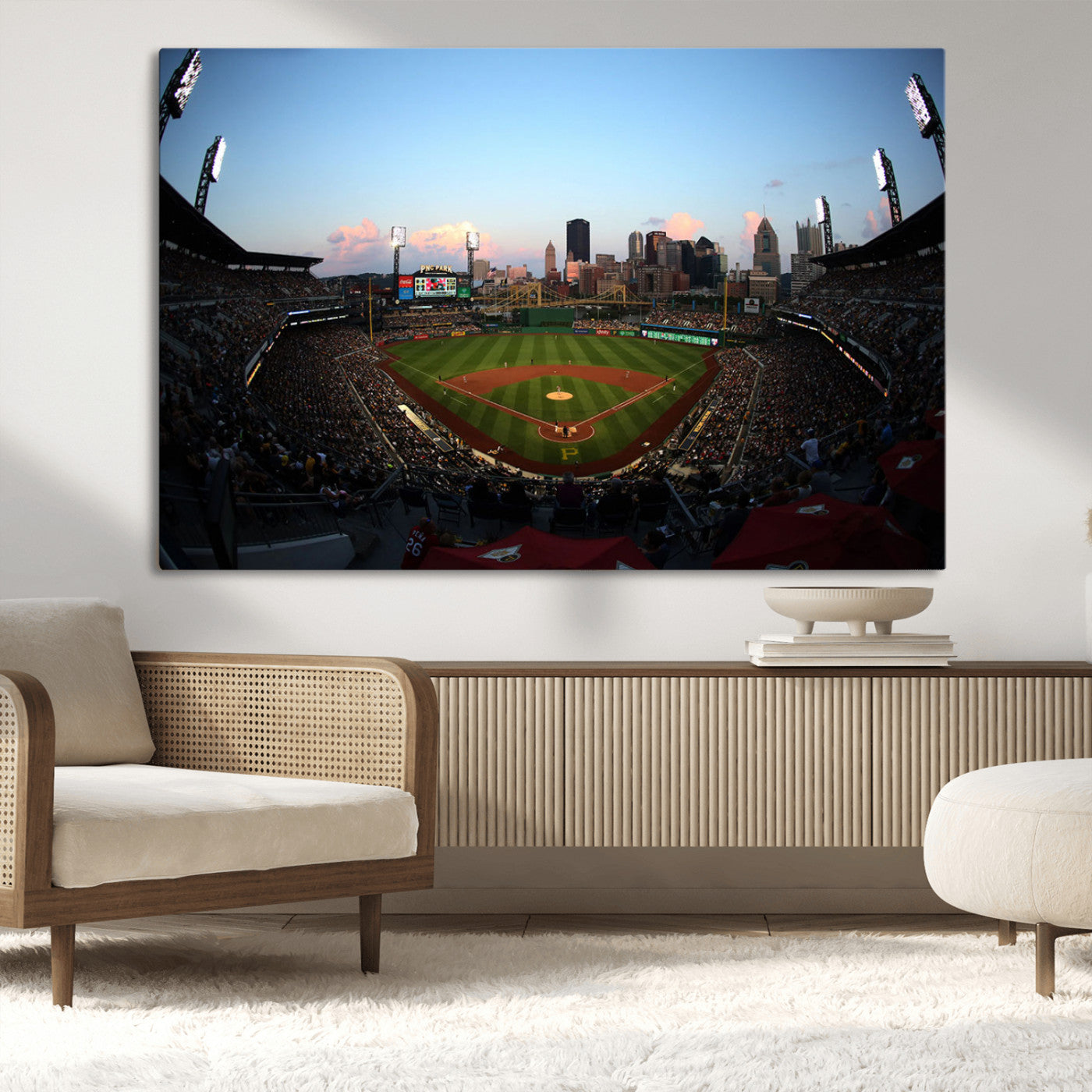MGV-CV-36X24 - PNC Park Evening Game Triple Canvas Wall Art - Pittsburgh Pirates MLB Match - PNC Park Stadium Wall Art Canvas Print