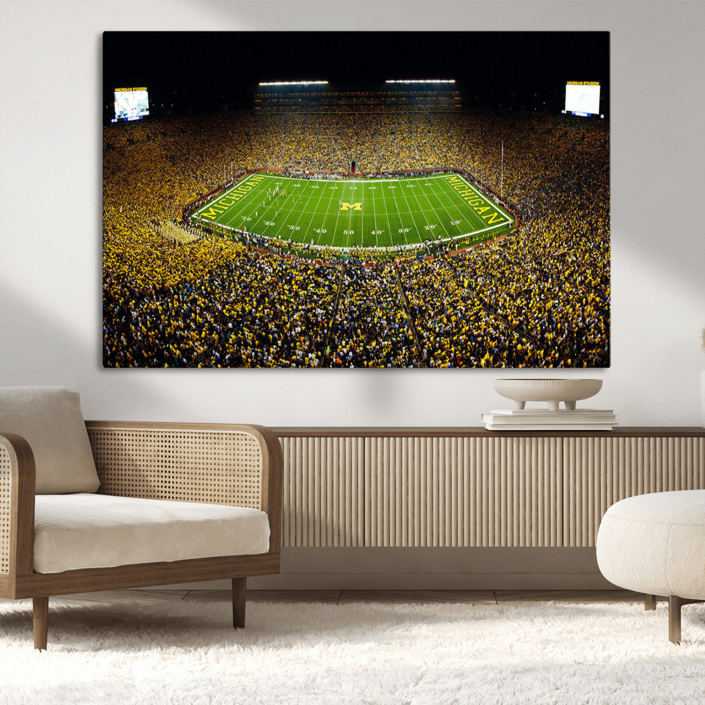 26166-MGV-CV-36X24-Stadium in Michigan Wall Art Canvas Print, Framed American Football Stadium Art Picture Print, Football Stadium Field Perfect Sports Room Decor Artwork