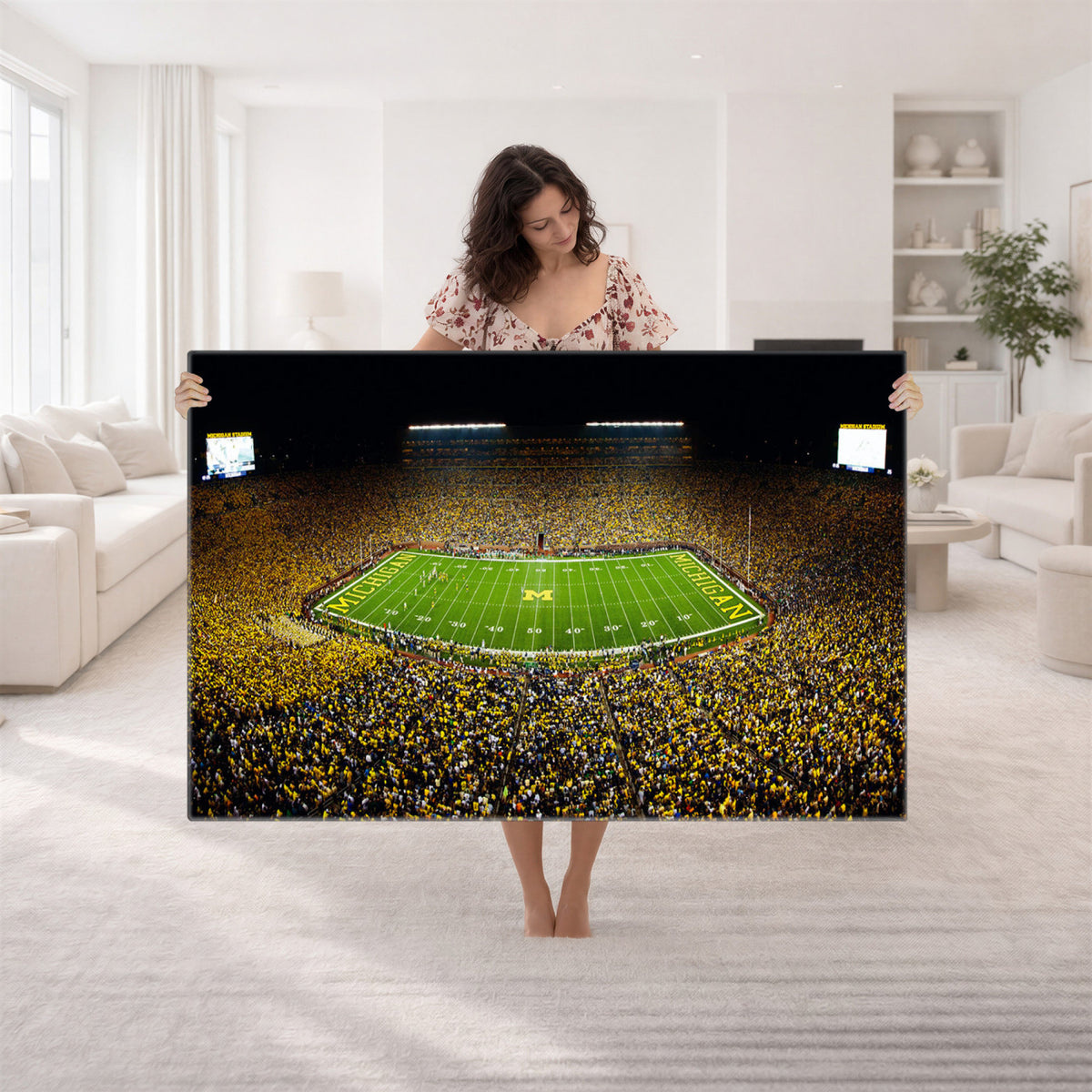 26166-MGV-CV-36X24 - Stadium in Michigan Wall Art Canvas Print, Framed American Football Stadium Art