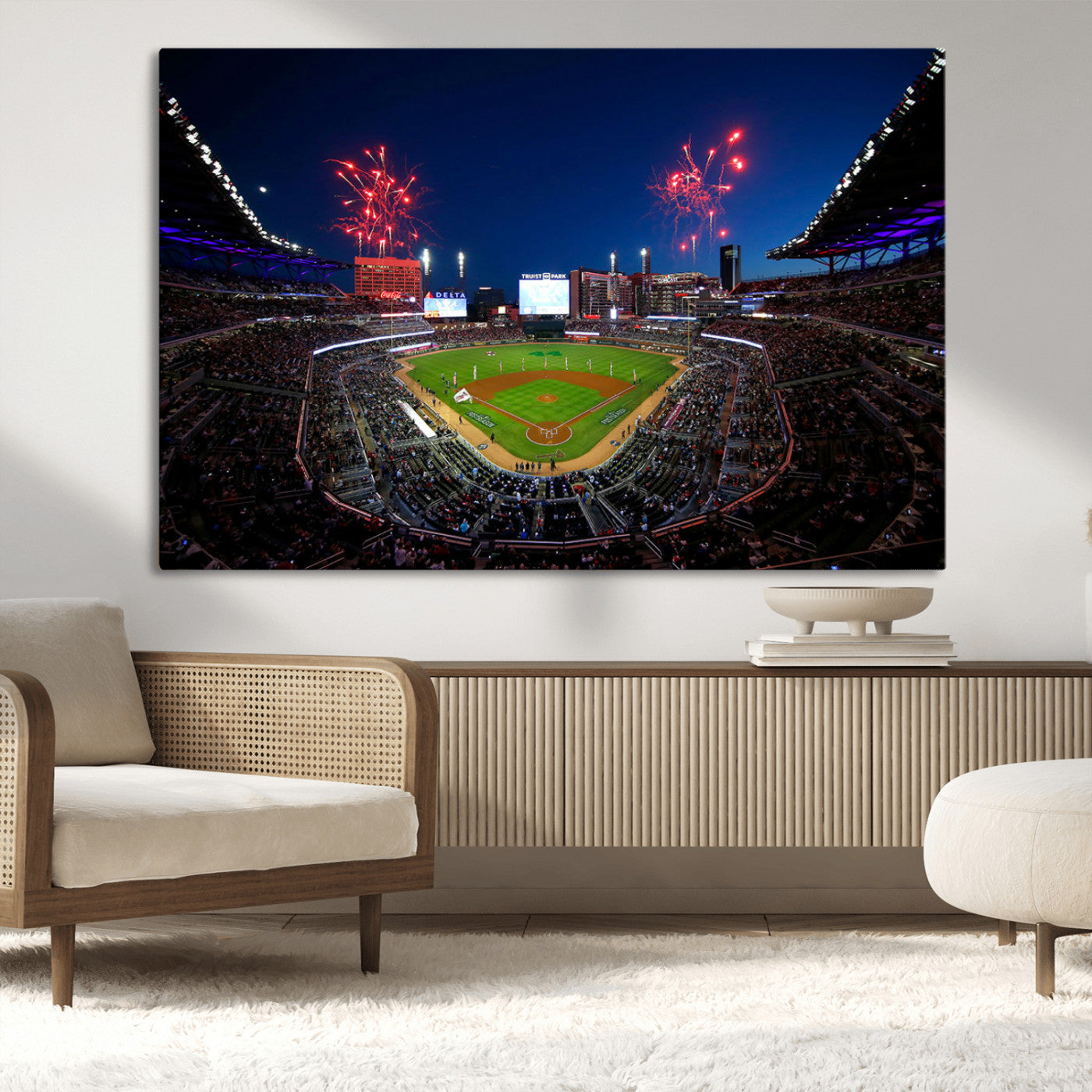 MGV-CV-36X24 - Truist Park Atlanta Braves Baseball Stadium Wall Art Print | Large 3-Panel Canvas Print for Sports Fans | Framed, Ready-to-Hang Baseball Decor