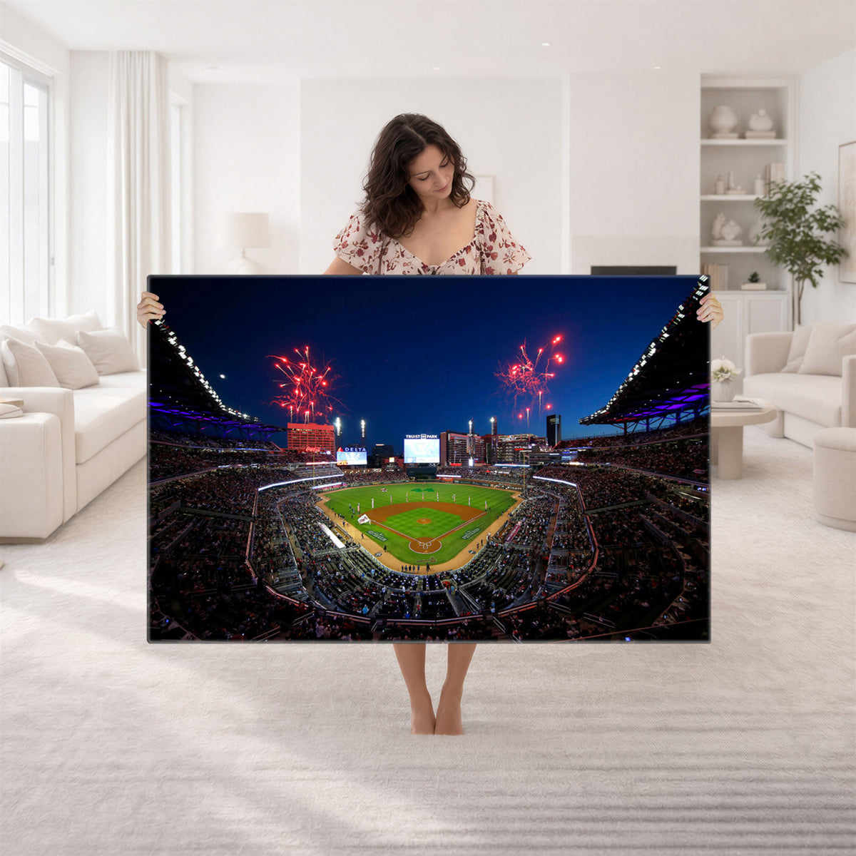 50582-MGV-CV-36X24 - Truist Park Atlanta Braves Baseball Stadium Wall Art Print | Large 3-Panel Canvas Print for Sports