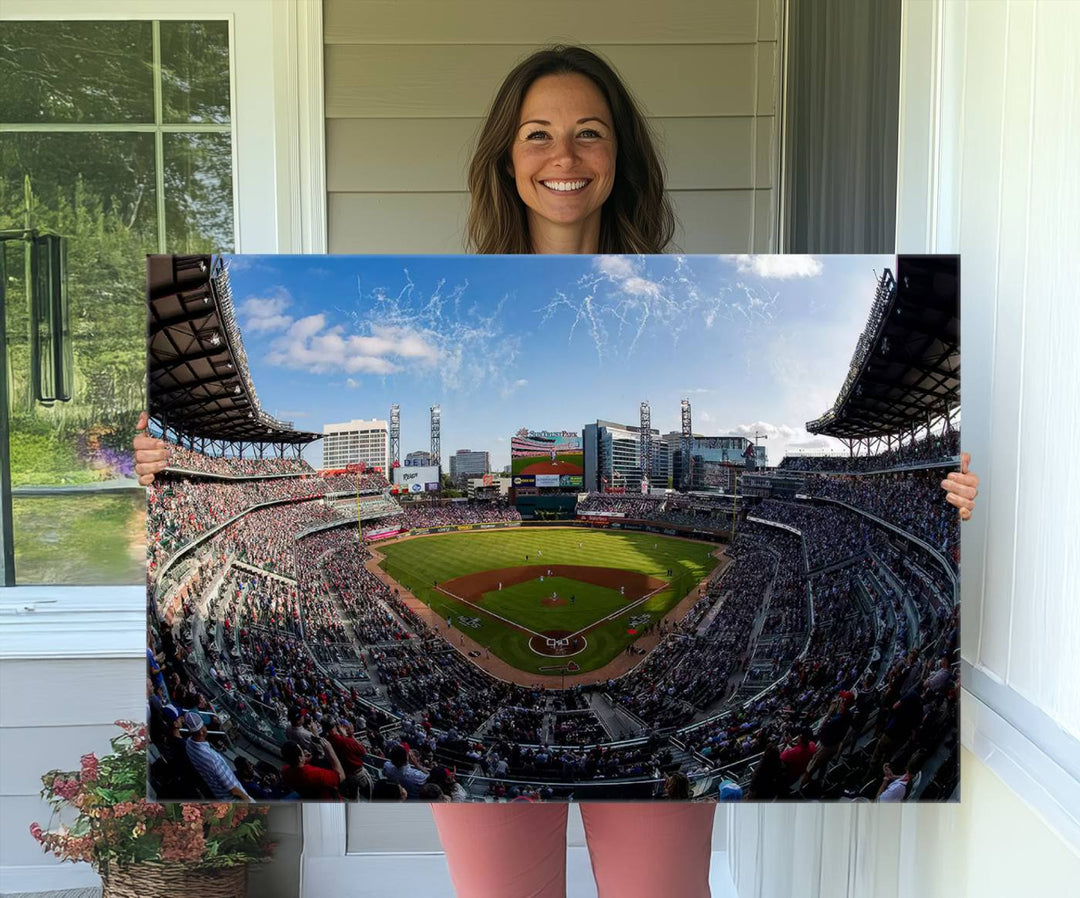 Truist Park Stadium Triple Canvas: Atlanta Braves Game Day Sky—Perfect Decor!.