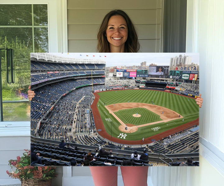 Aerial view of Yankee Stadium filled with fans, showcased on a New York Yankees Stadium Wall Art Canvas Print.