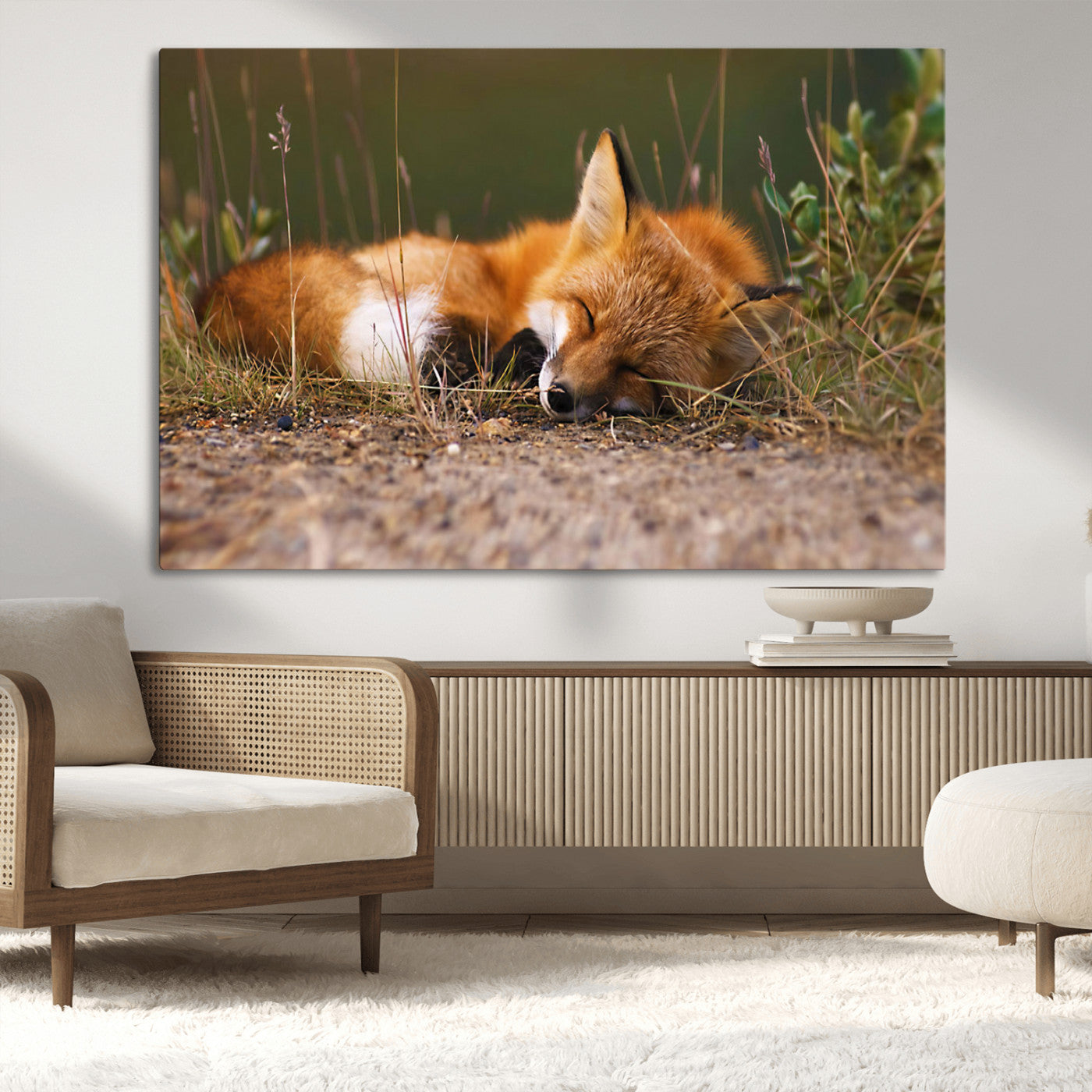 -Sleeping Fox Wall Art Canvas Print, Farmhouse Wall Decor and Animal Wall Art Print