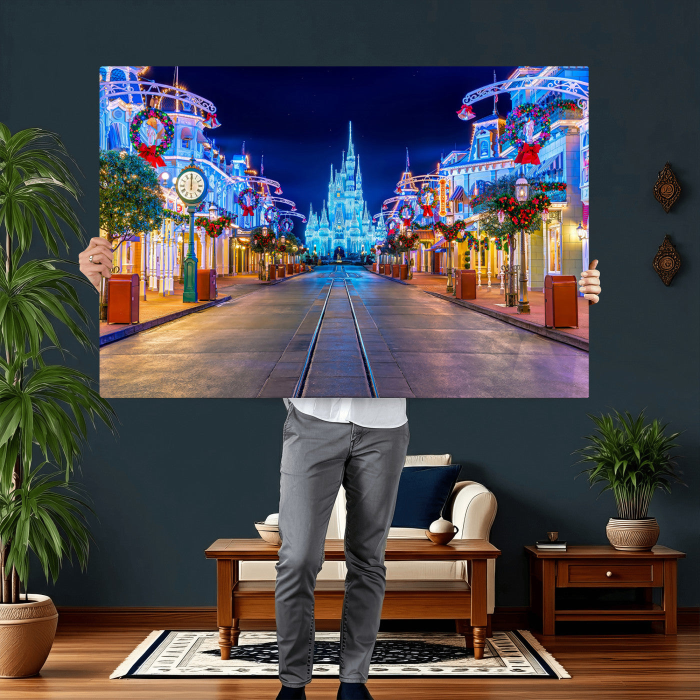 12470-MGV-CV-36X24 - Disney Castle Wall Art – Large Magic Kingdom Canvas Artwork, Fairytale Design, Kids Room Christmas Decor for Home, Office