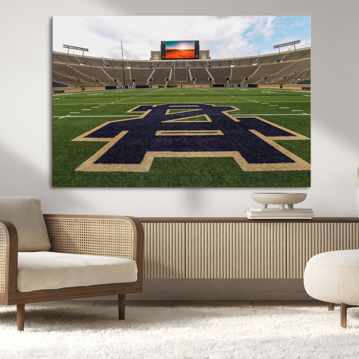 MGV-CV-36X24 - Notre Dame Stadium Giclee Canvas Print | Triptych Wall Art Featuring Iconic Notre Dame Football Field | Ready-to-Hang Sports Stadium Decor