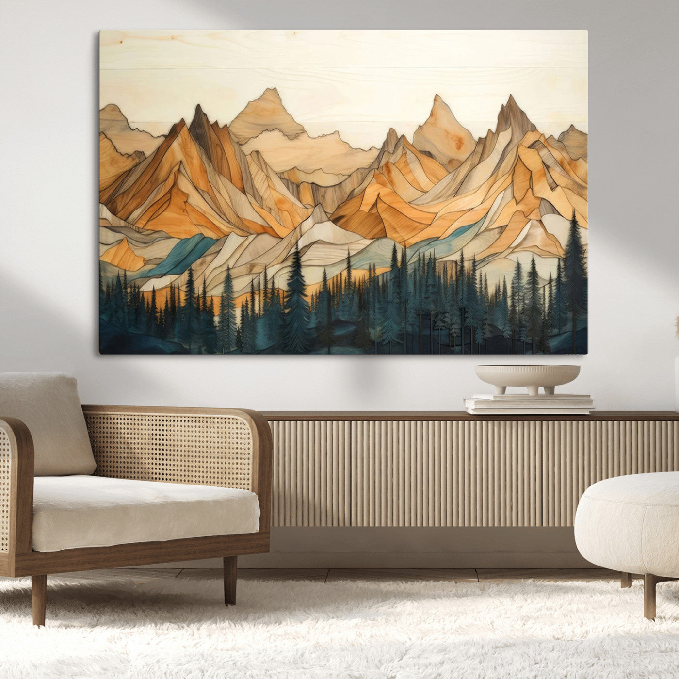 31576-MGV-CV-36X24-Rustic Wood Mountain Wall Art Print | Triptych Giclee Print Featuring Handcrafted Forest and